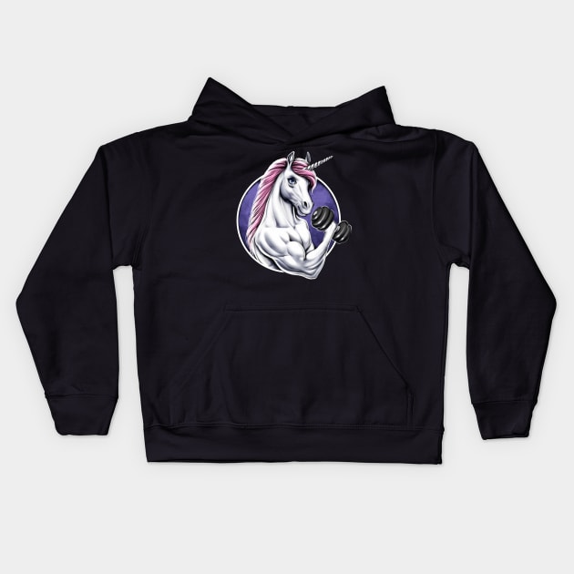 Unicorn Gym Fitness Workout Kids Hoodie by underheaven